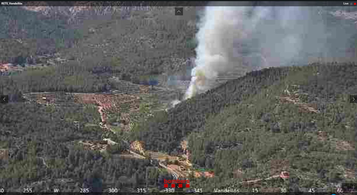 Imatge de l'incendi a Vandellòs, que avança per dos flancs.