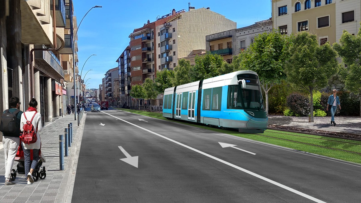 El tramvia circulant per la carretera de Vic segons la proposta d'Impulsem