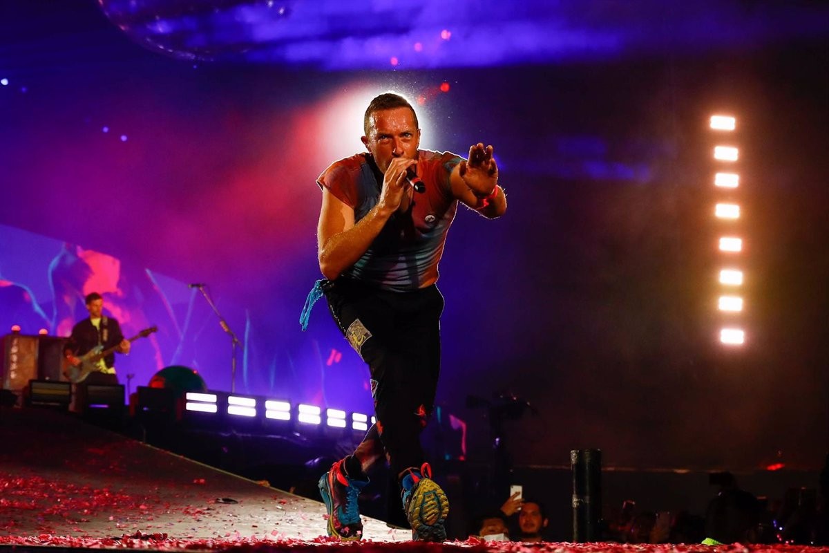 El cantant de Coldplay, en un dels concerts de la gira