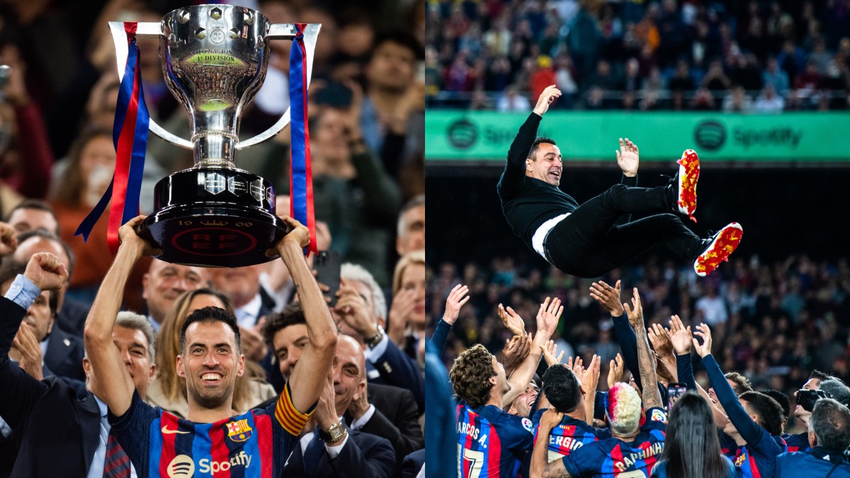 Busquets i Xavi, els protagonistes de la celebració de la Lliga al Camp Nou