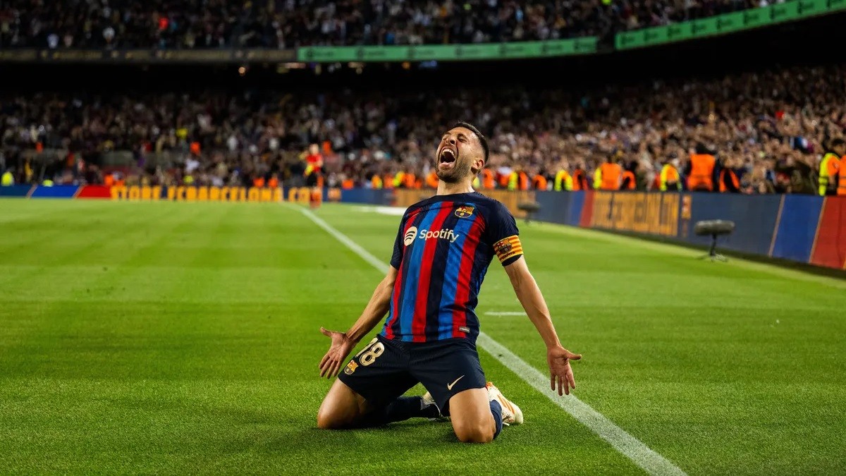 Jordi Alba celebrant un dels seus últims gols amb el Barça