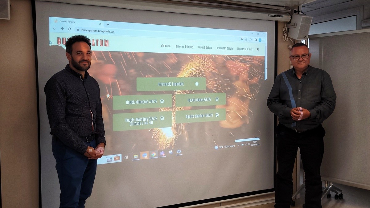 Abel Garcia i Josep Lara, presenten la nova plataforma per comprar els tiquets del bus de Patum