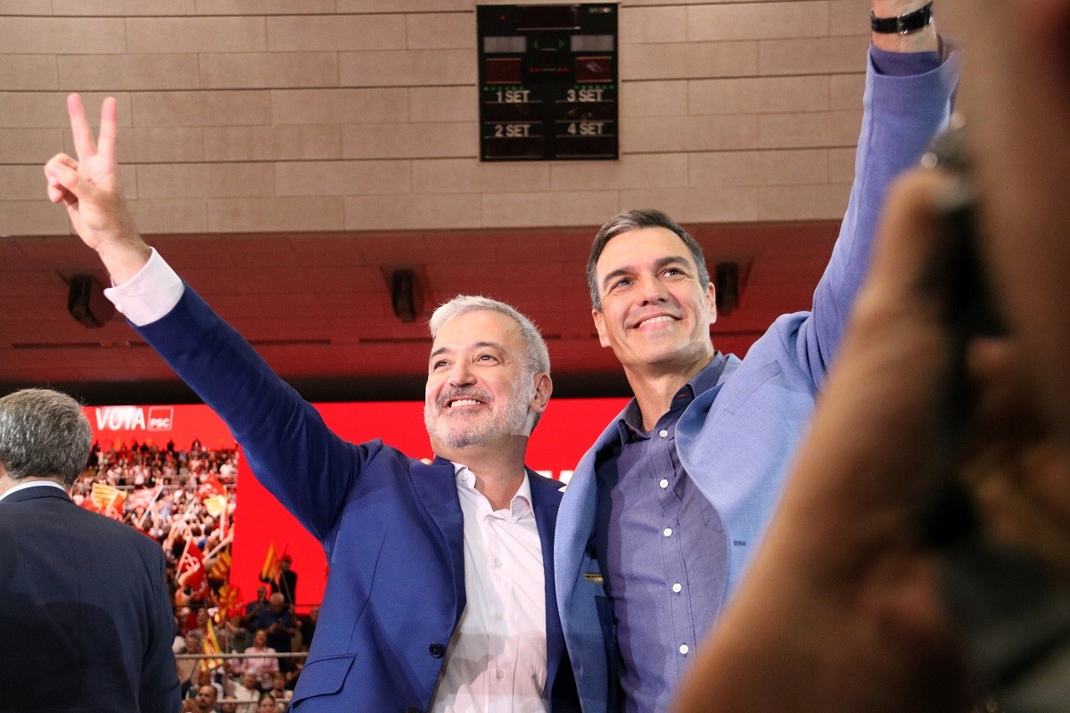 Jaume Collboni i Pedro Sánchez, aquest divendres en l'acte de tancament de campanya del PSC