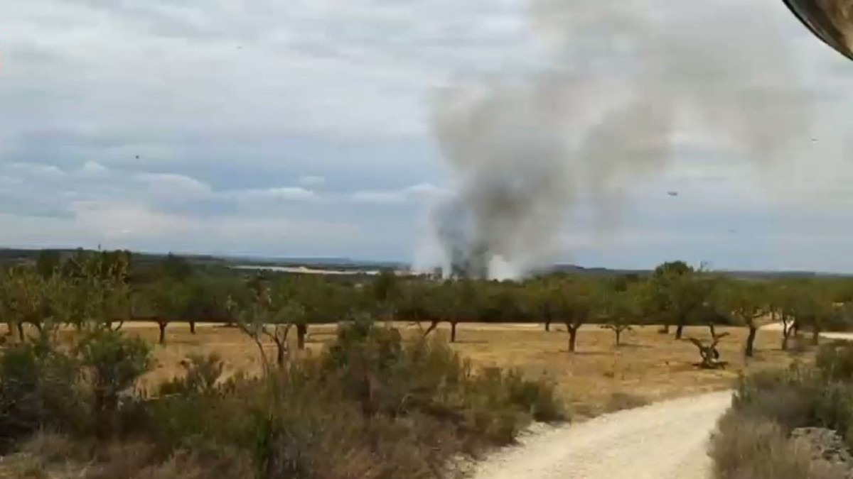 Imatge de l'incendi que s'ha declarat a la Pobla de Massaluca.