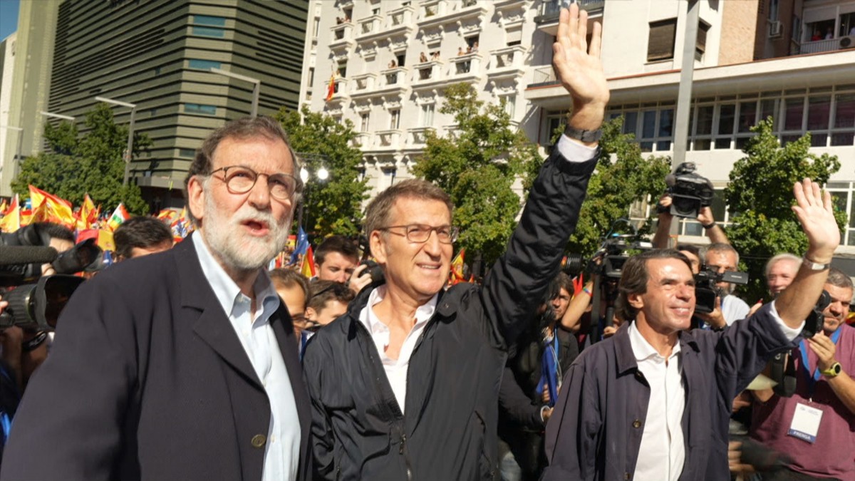 Feijóo, Rajoy i Aznar a l'acte del PP contra l'amnistia a Madrid del setembre passat.