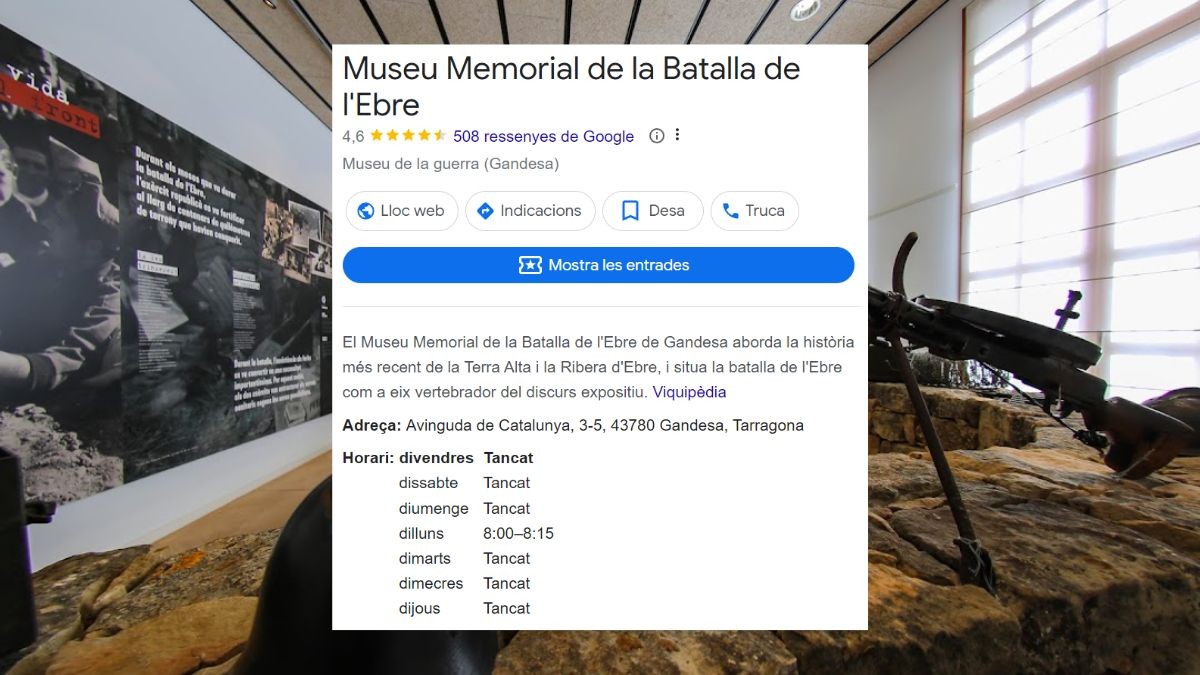 Imatge de l'horari del museu segons Google.