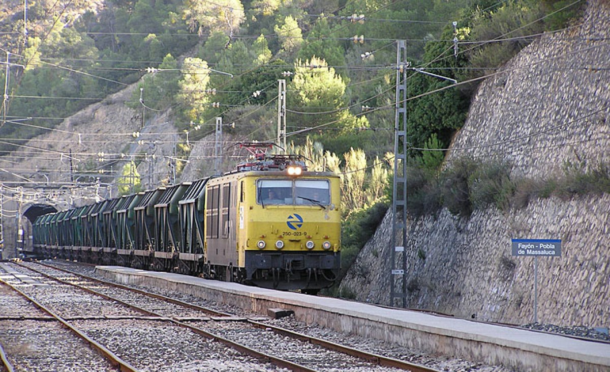 Tren de mercaderies a l'estació Fayó- La Pobla de Massaluca 