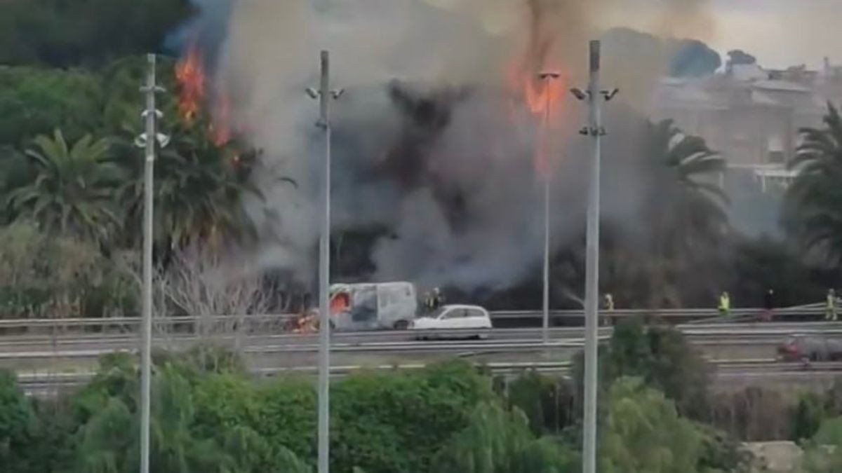 Un vehicle s'ha incendiat a l'A-7 i les flames han saltat a la vegetació de la carretera.