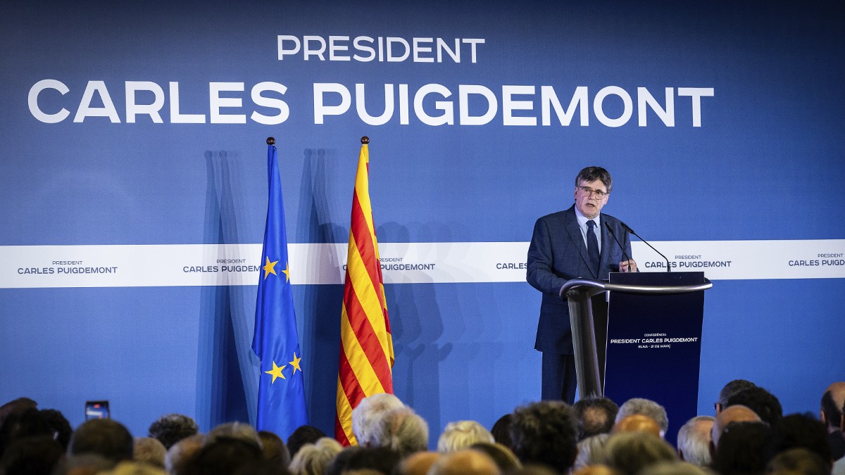 Carles Puigdemont, durant la conferència de dijous a Elna