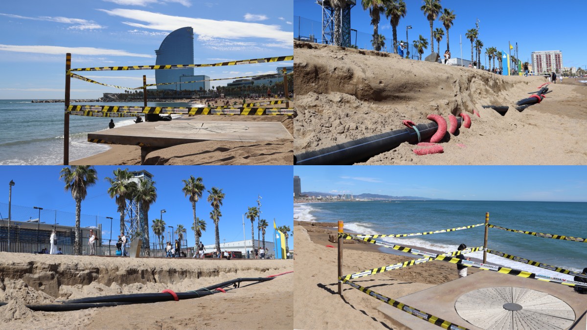 Algunes dels efectes del temporal Nelson a la platja de Sant Sebastià de Barcelona