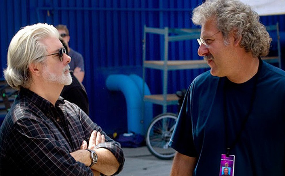 Foto d'arxiu de Pablo Helman, amb George Lucas, en ple rodatge